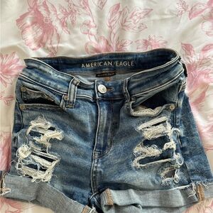 American Eagle Outfitters Women's Ripped Blue Jean Shorts
